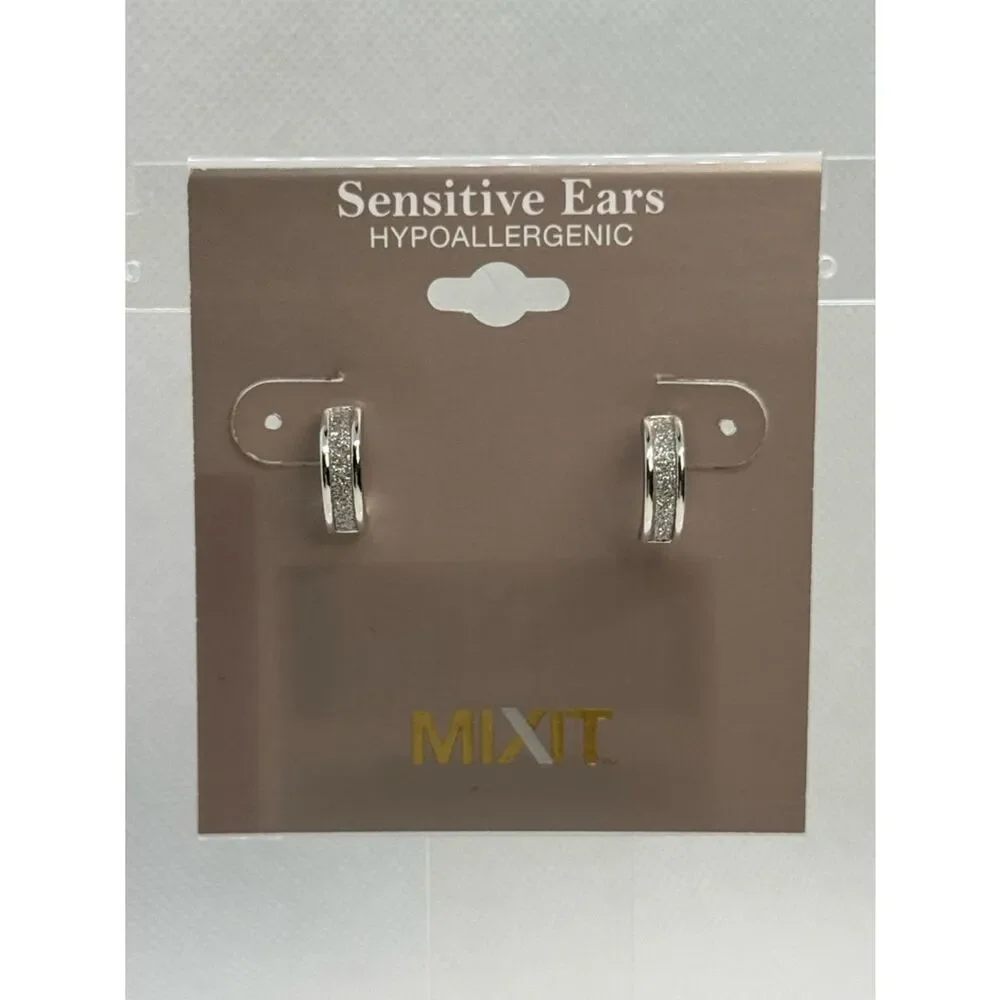 Mixit Silvertone Stud Earrings with Clear Centers